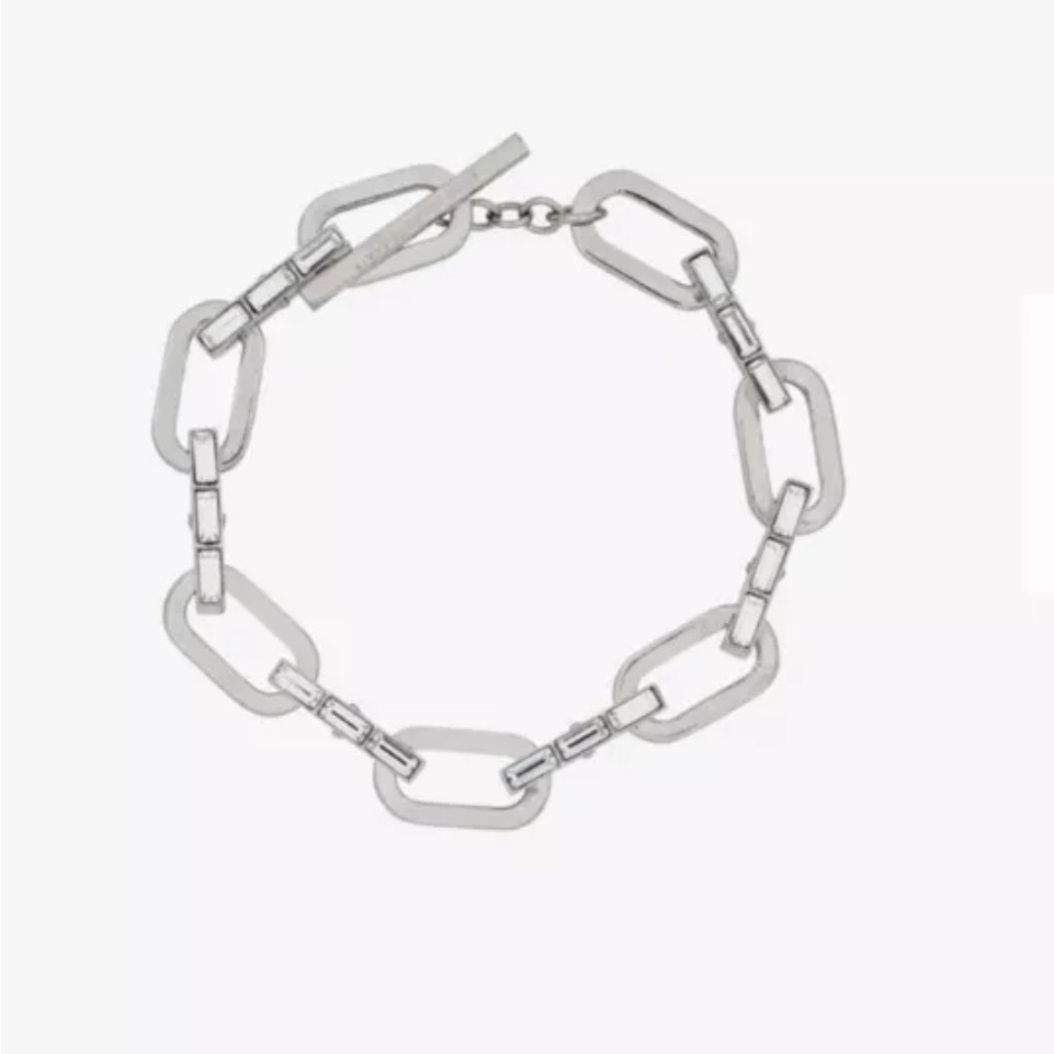 Rare! Ysl Rhinestone And Oval Link Bracelet Oxidized Silver Brand New In Box!